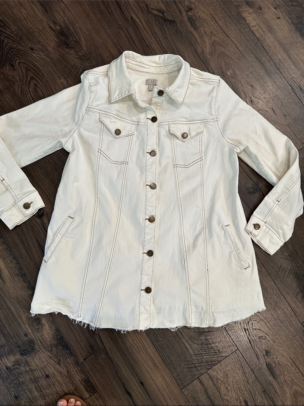 LOGO by Lori Goldstein button-front denim white jacket Size 14